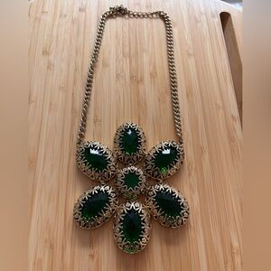 Gold-Tone Green Crystal Statement Flower Necklace